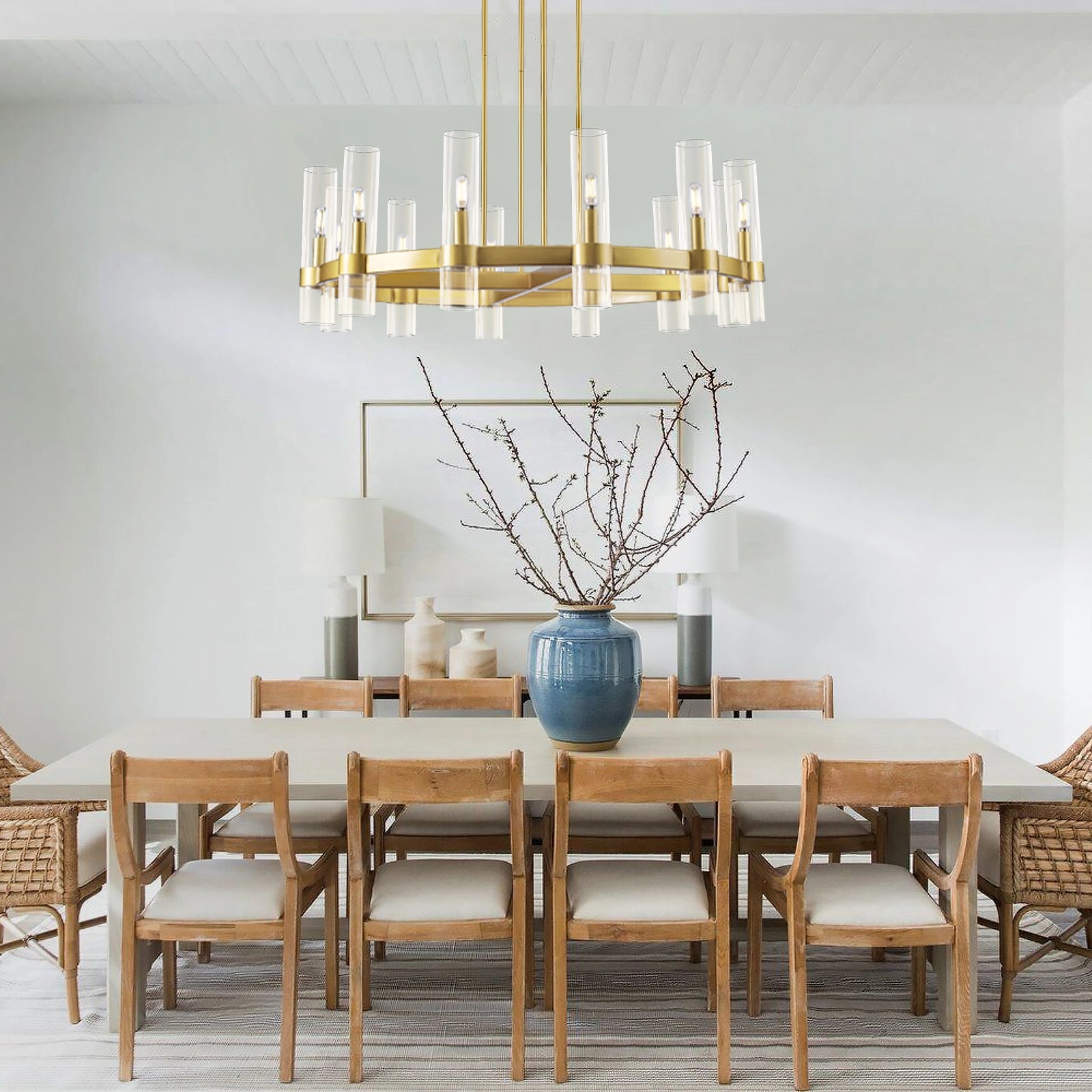 Cylora Glass Tube Round Chain Chandelier 48"