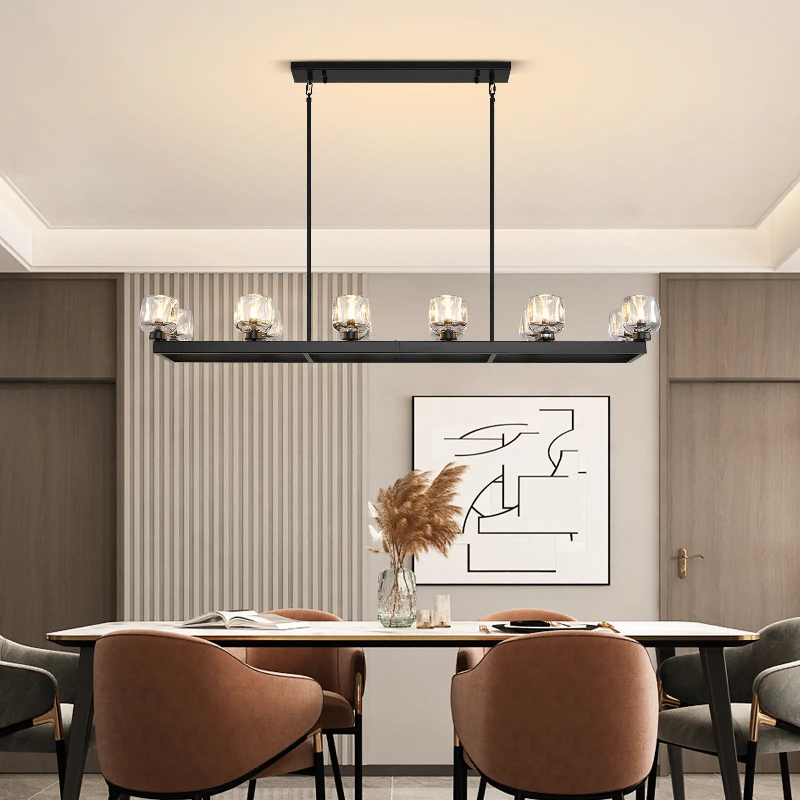 Vellum Rectangular Chandelier 68"