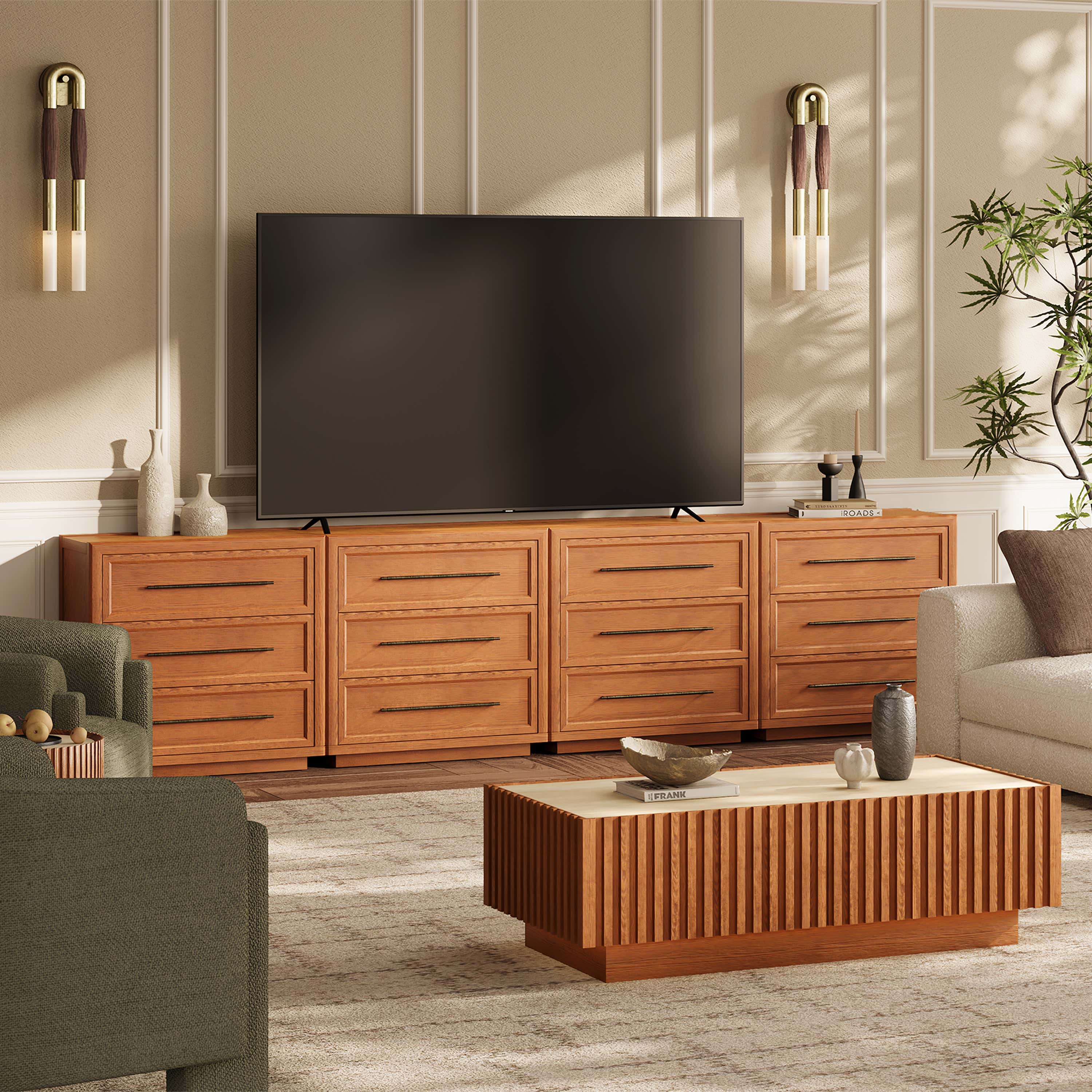 Alvar 126″ Oak 12-Drawer Chest(Set of 4)