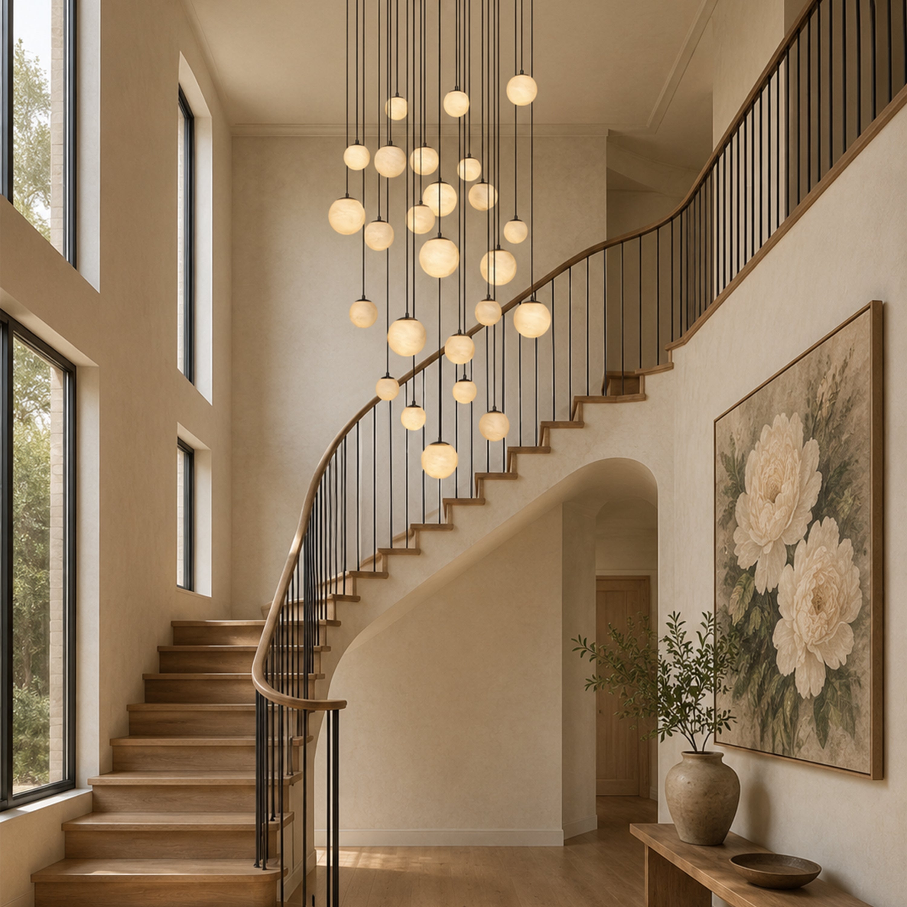 Elviora Resin Globe Round Chandelier #Finish_Black,Lights_25-Lights