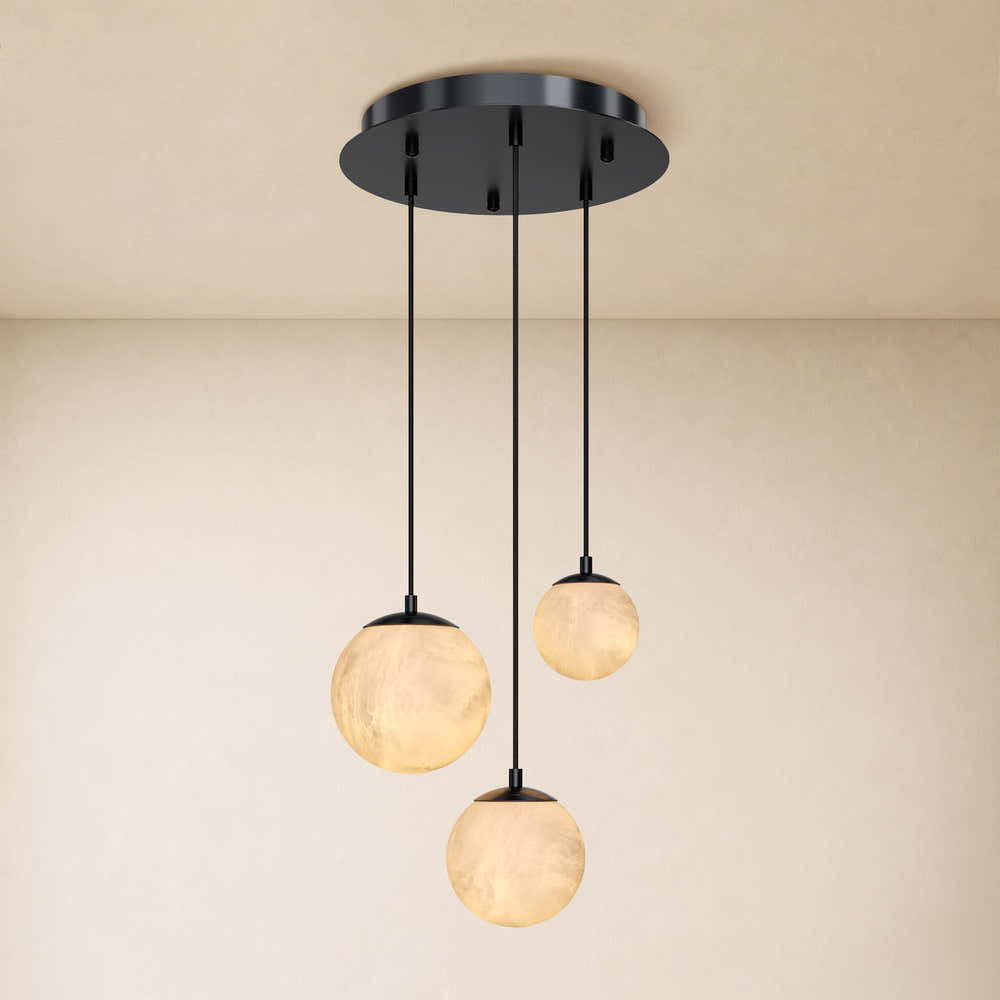Elviora Resin Globe Round Chandelier #Finish_Black,Lights_3-Lights