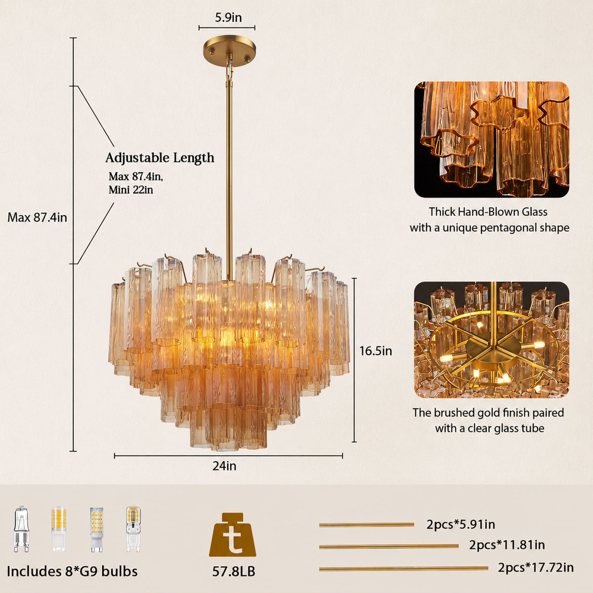 Dawel Glass Round Chandelier 24"D