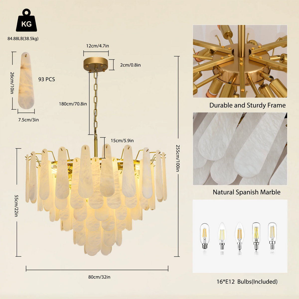 Caldera Alabaster Round Chandelier 32" dimensions 1