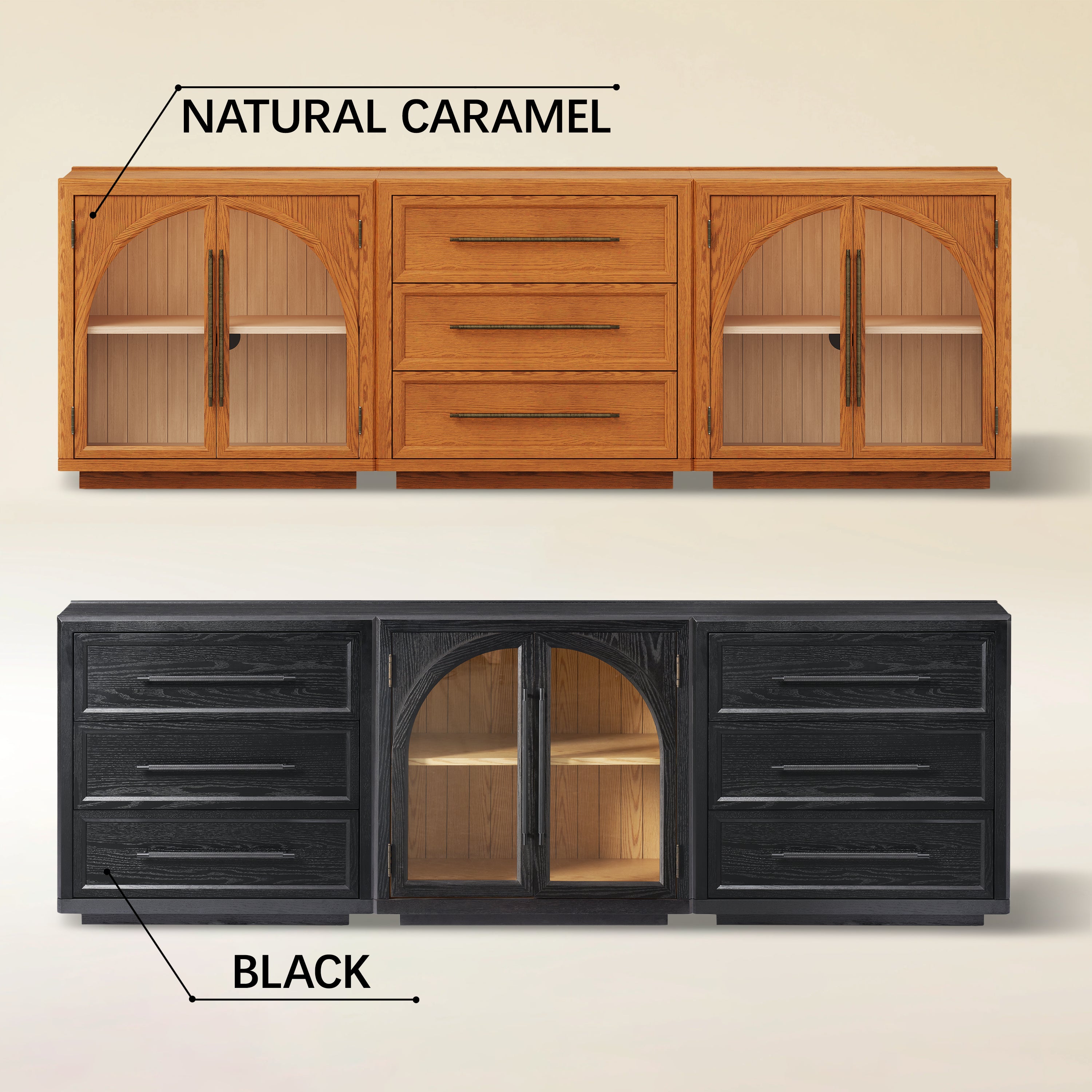 Alvar Arched 94.5″ Oak Modular Media Console(Set of 3)