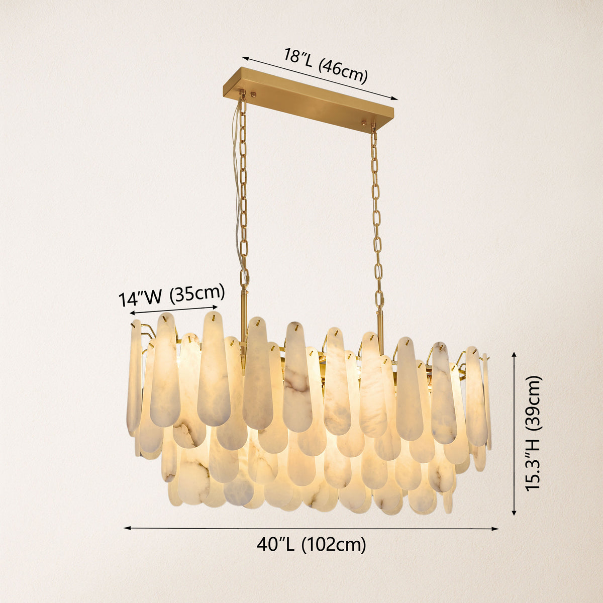 Caldera Alabaster Rectangular Chandelier 40"