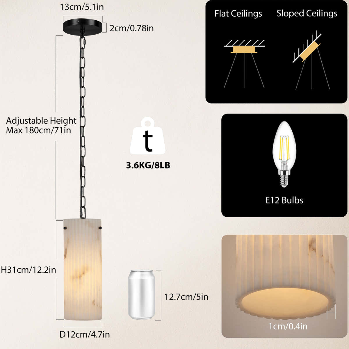 Luminare Resin Fluted Pendant 5" size-image #Finish_Black dimensions 2