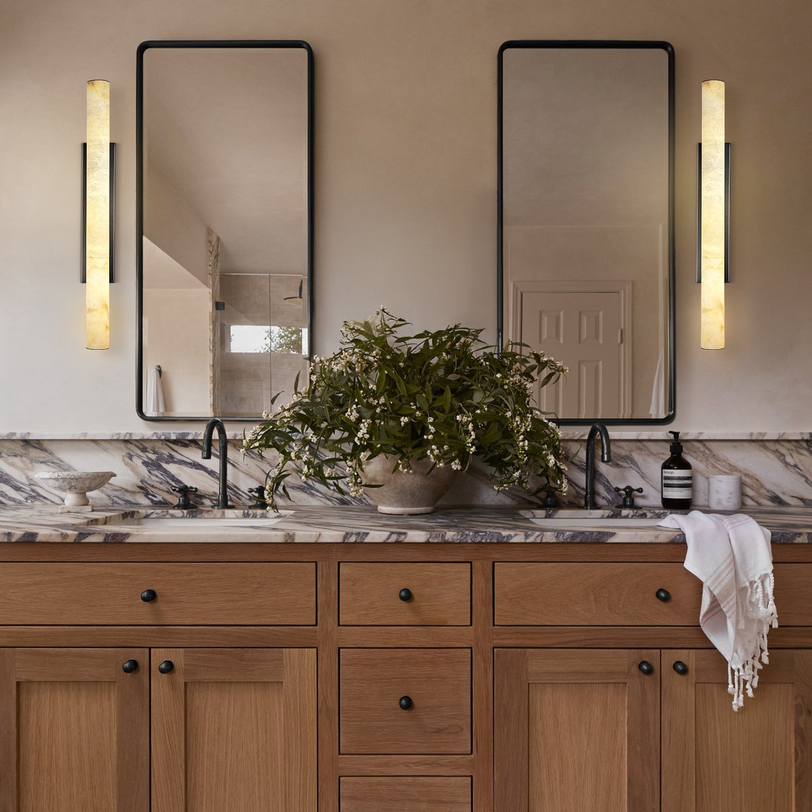 Sylvia Palladian Alabaster Wall Sconce 36"H