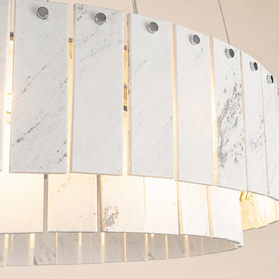 Pietra Porcelain White Marble Tiered Drum Chandelier 24" 31"D