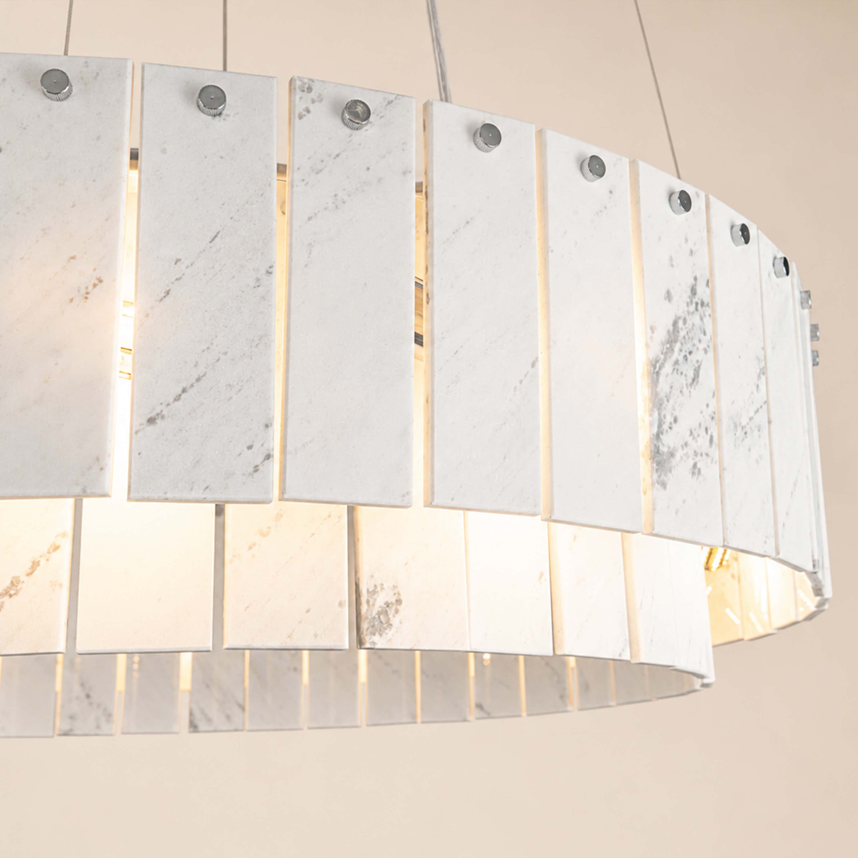 Pietra White Marble Tiered Drum Chandelier 24" 31"D