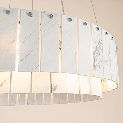 Pietra Porcelain White Marble Tiered Drum Chandelier 24" 31"D