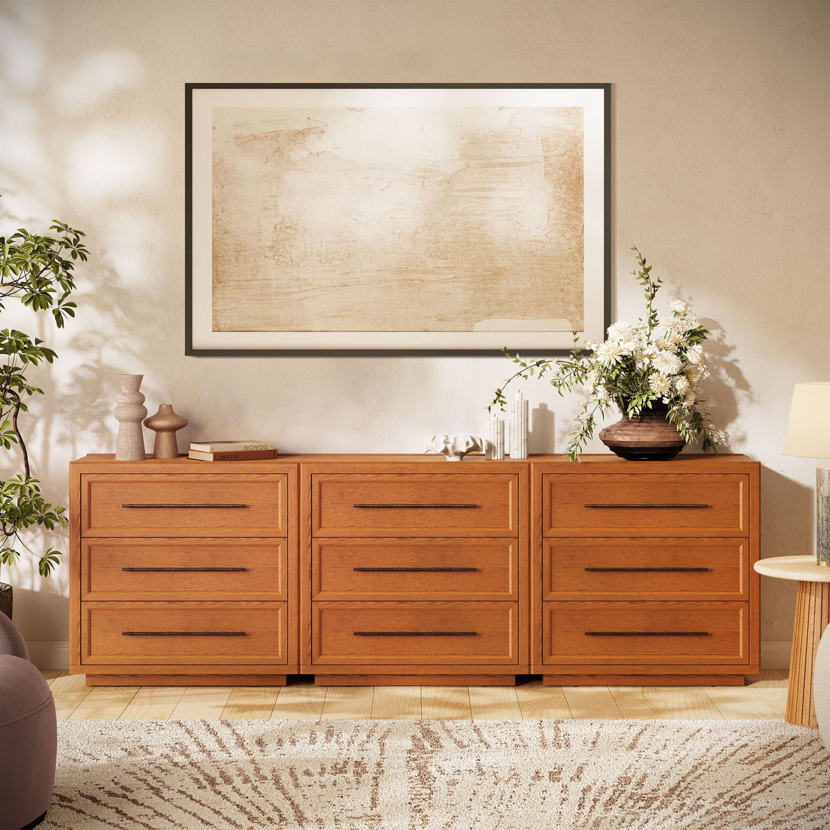 Alvar 91″ Oak 9-Drawer Chest(Set of 3)