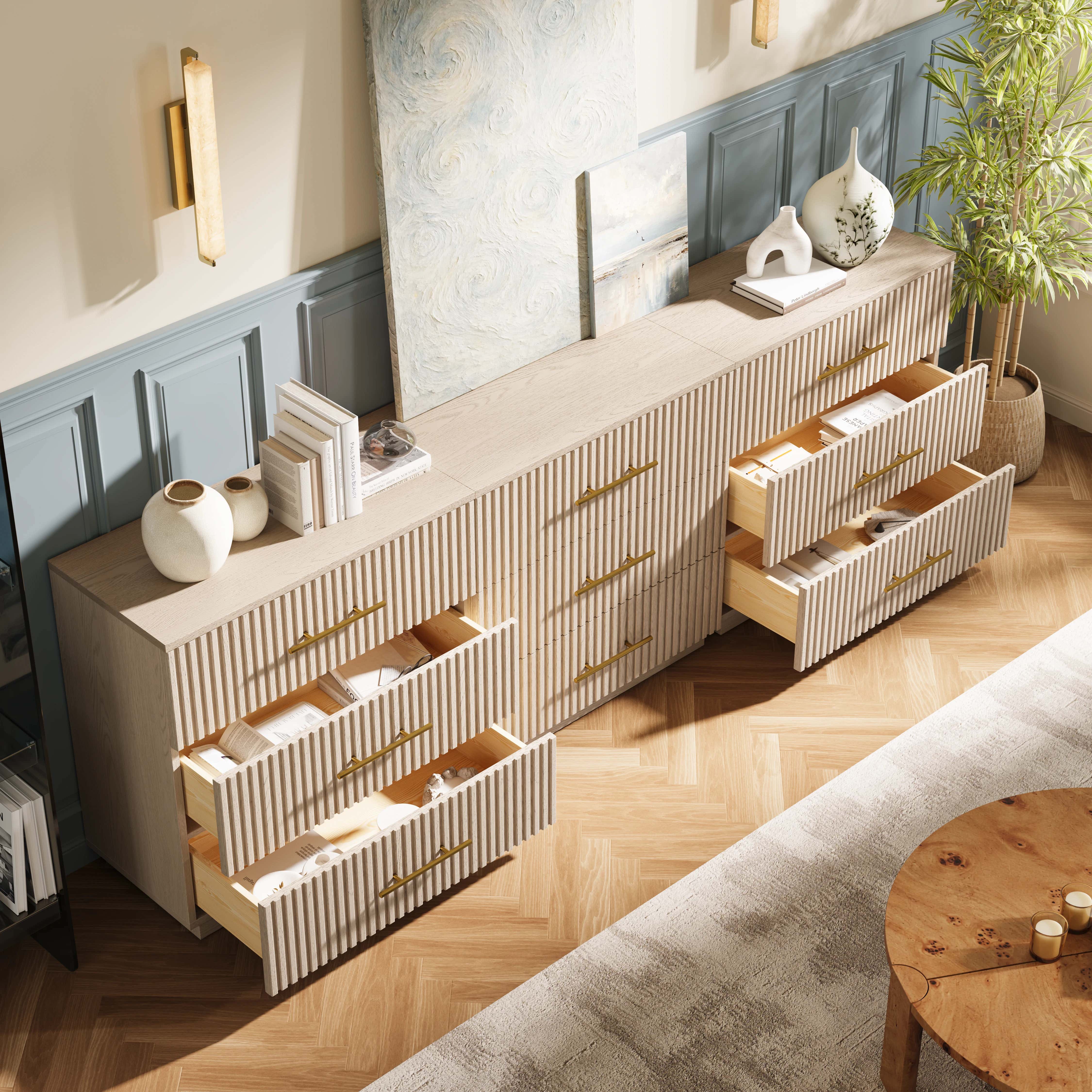 Holt 95" Oak 9-Drawer Chest(Set of 3)