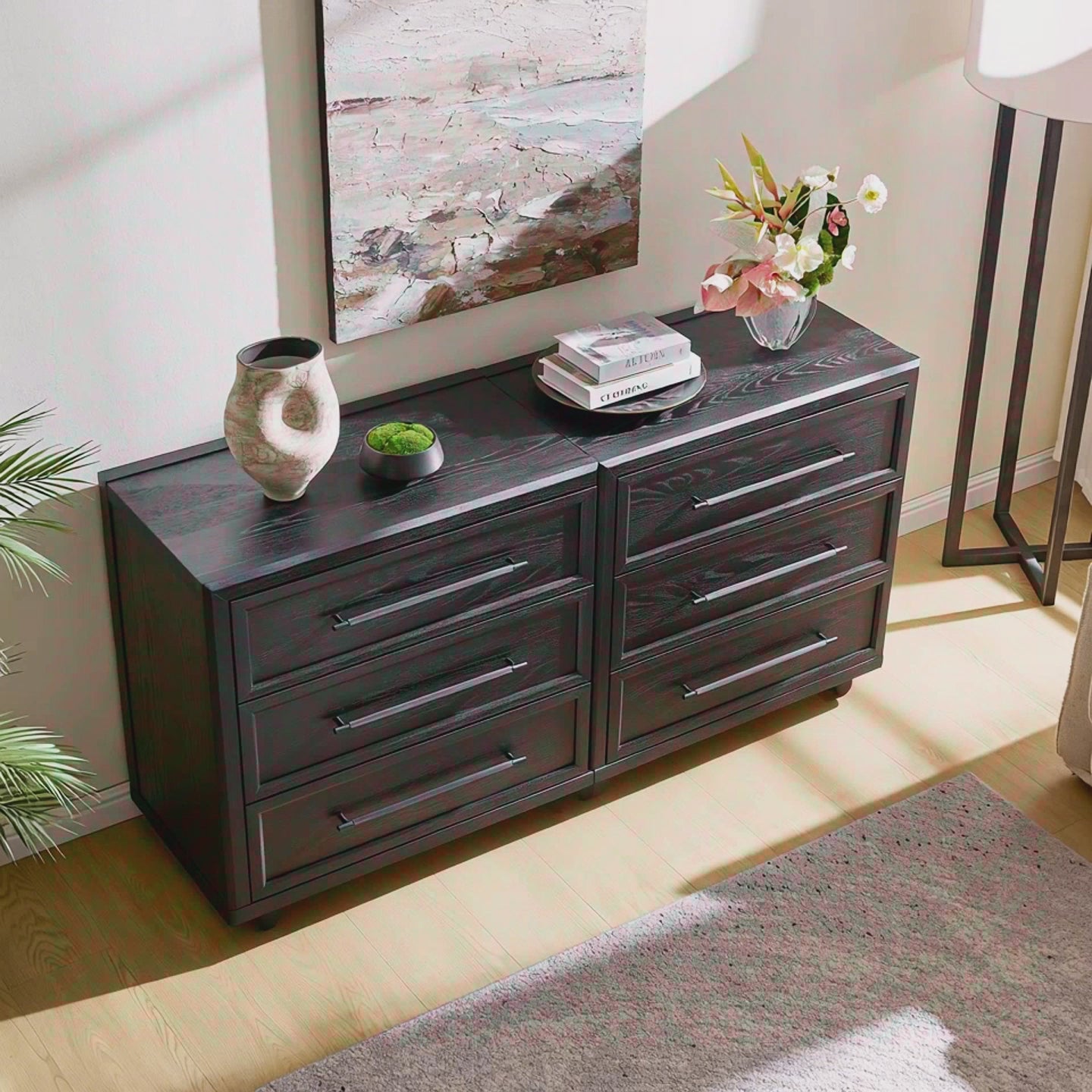 Alvar 63″ Oak 6-Drawer Chest for Bedroom (Set of 2) - HOULTE