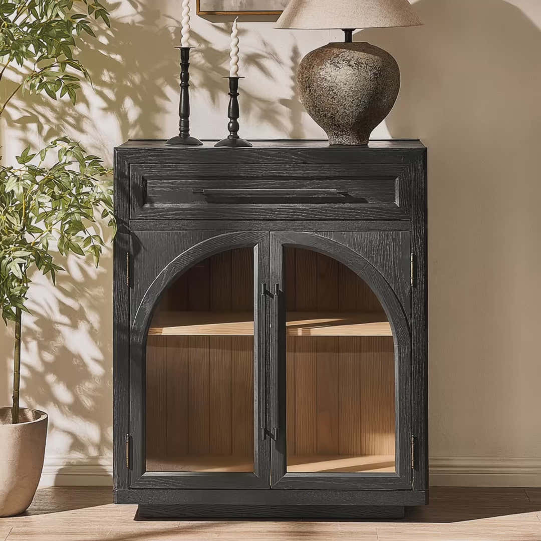 Alvar Arched 32" Oak Storage Cabinet with Drawers