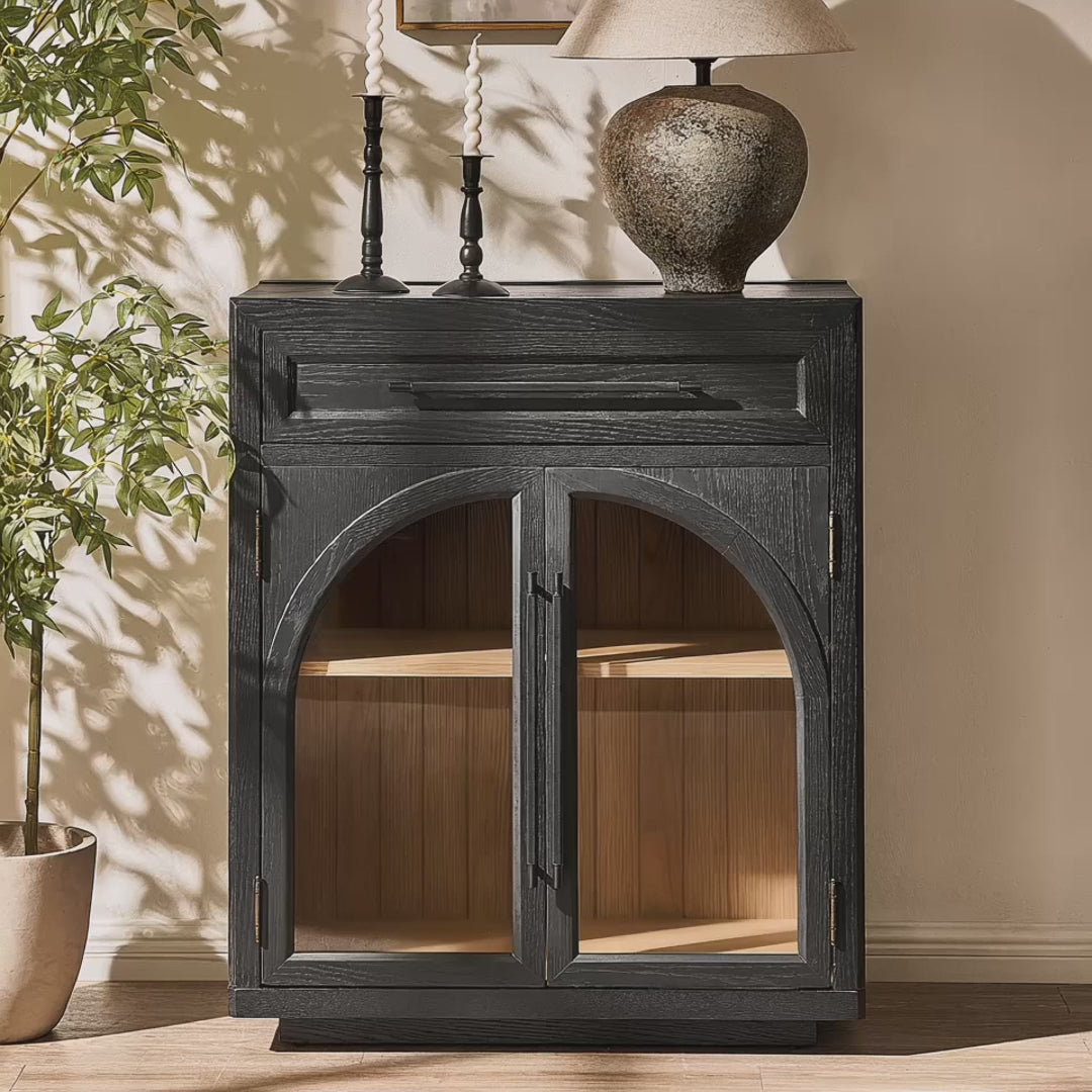 Alvar Arched 30" Oak Storage Cabinet with Drawers