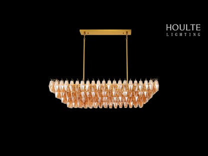 Celestial Drop Muti-Tier Rectangle Crystal Glass Chandelier 54"W