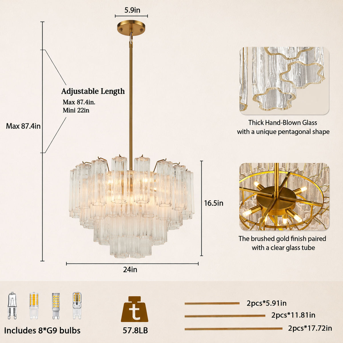 Dawel Glass Round Chandelier 24"D