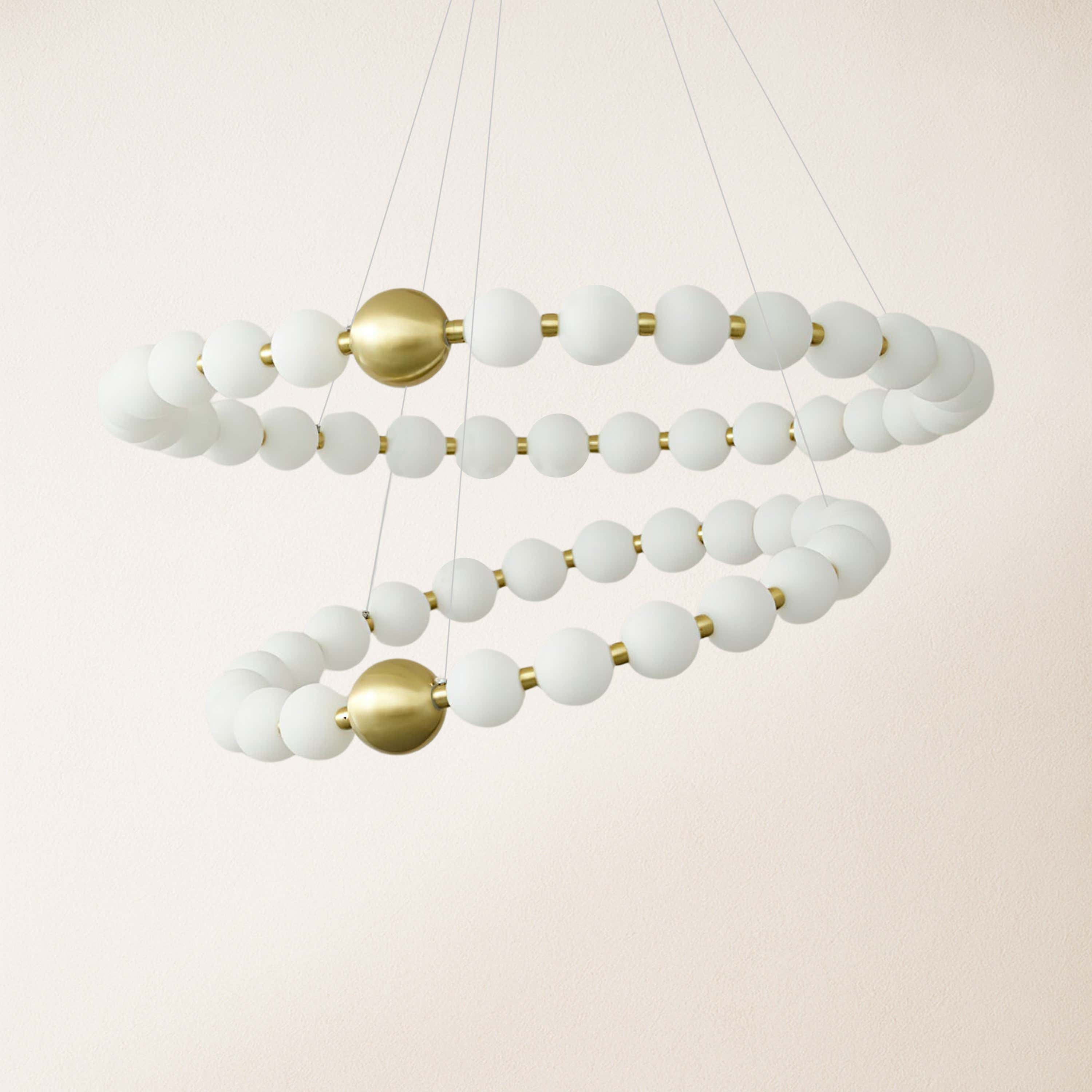 Velora Pearl Bead 2 Tiered Round Chandelier 32"D