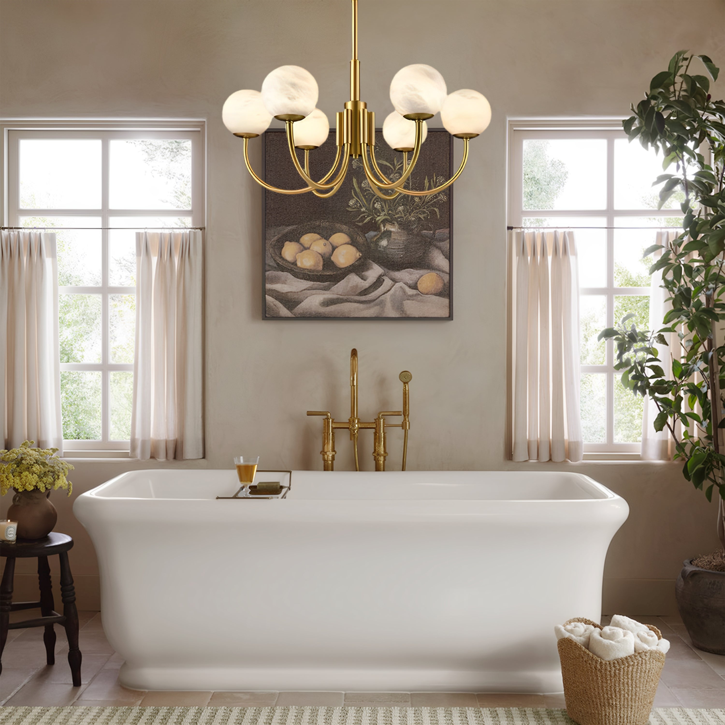 Modern Alabaster Round Art Chandelier 26"D