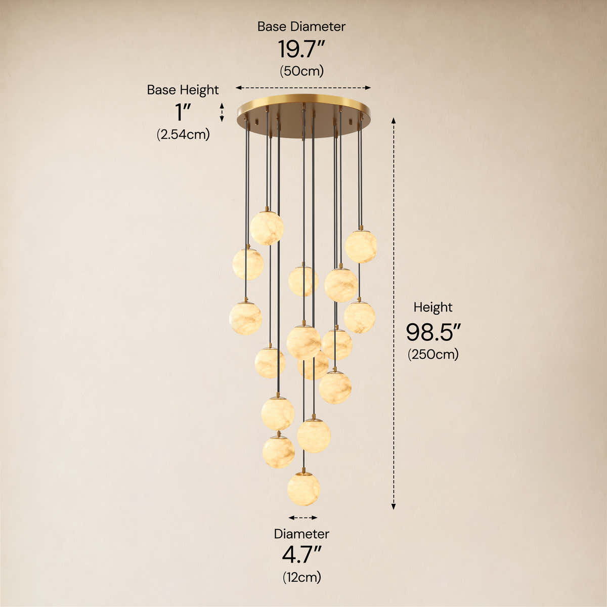 Solindra Resin Globe Cascade Chandelier size-image #Finish_Gold,Lights_16-Lights dimensions 5