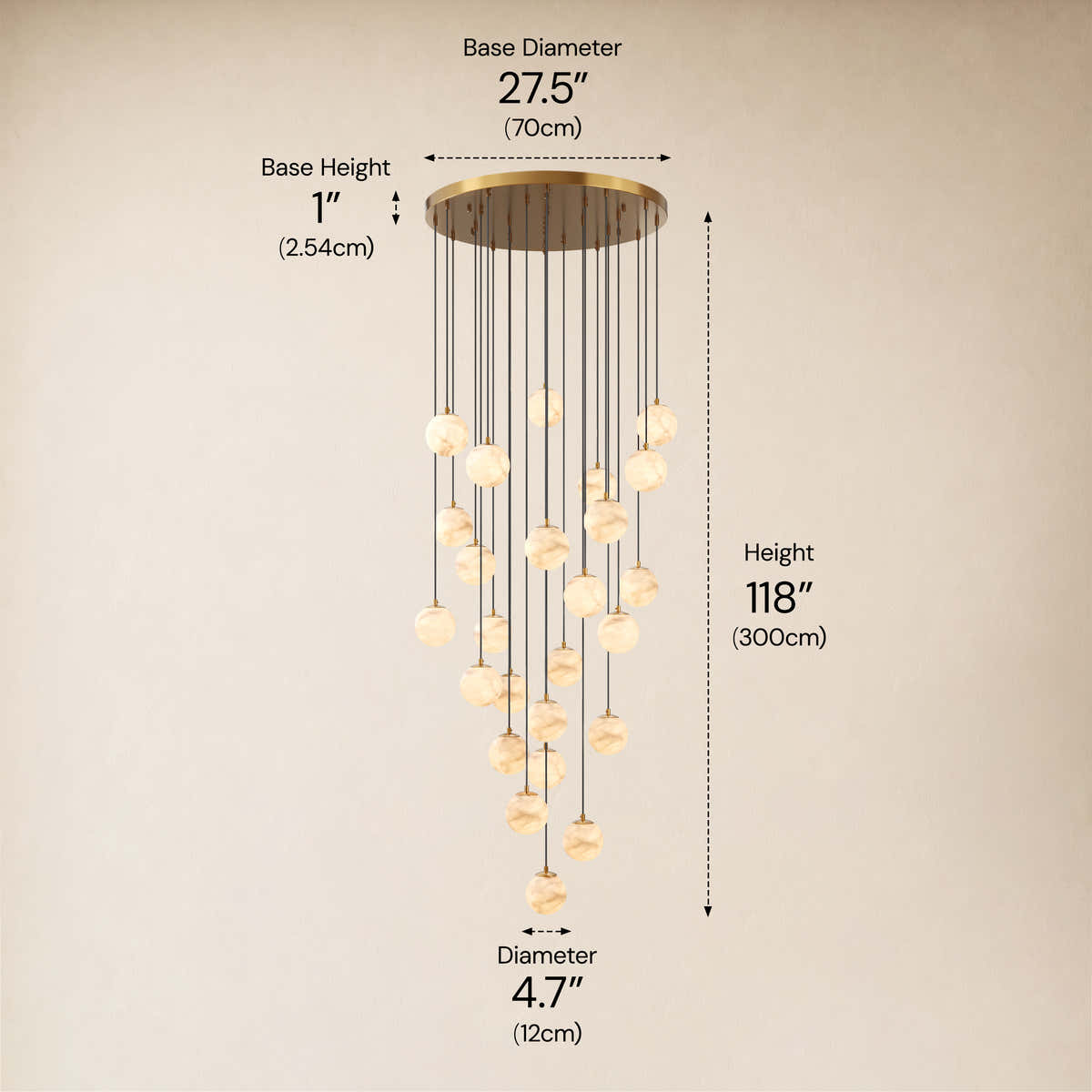 Solindra Resin Globe Cascade Chandelier size-image #Finish_Gold,Lights_25-Lights dimensions 7