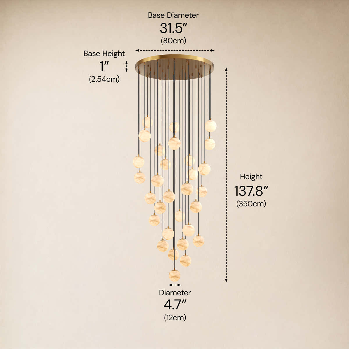 Solindra Resin Globe Cascade Chandelier size-image #Finish_Gold,Lights_30-Lights dimensions 8