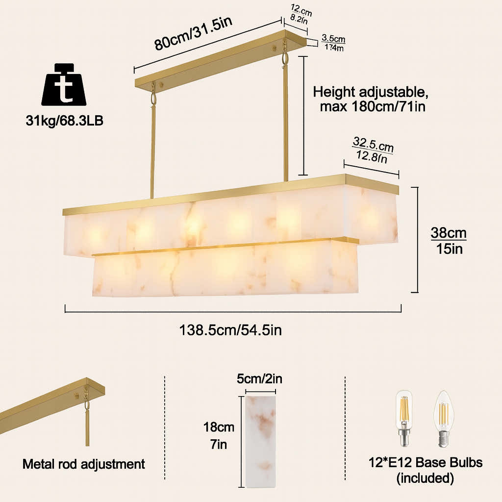 Solmare Alabaster Rectangular Chandelier 55"W