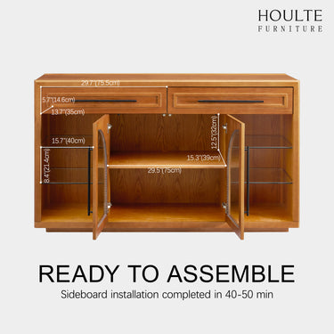 Alvar Oak Arched Glass Sideboard 63"W