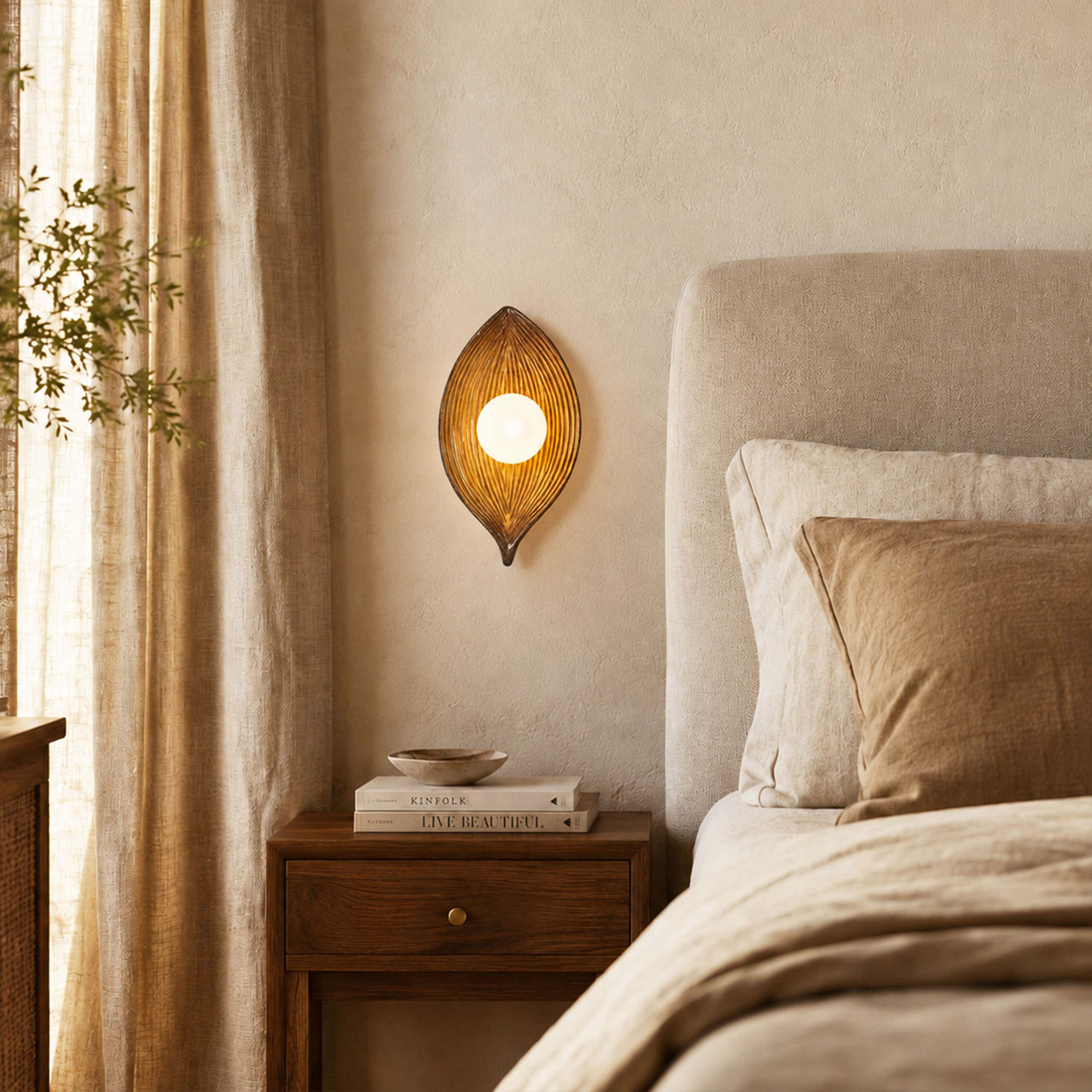 Sylvara Resin Leaf Wall Sconce #Finish_Brown,Quantity_Single