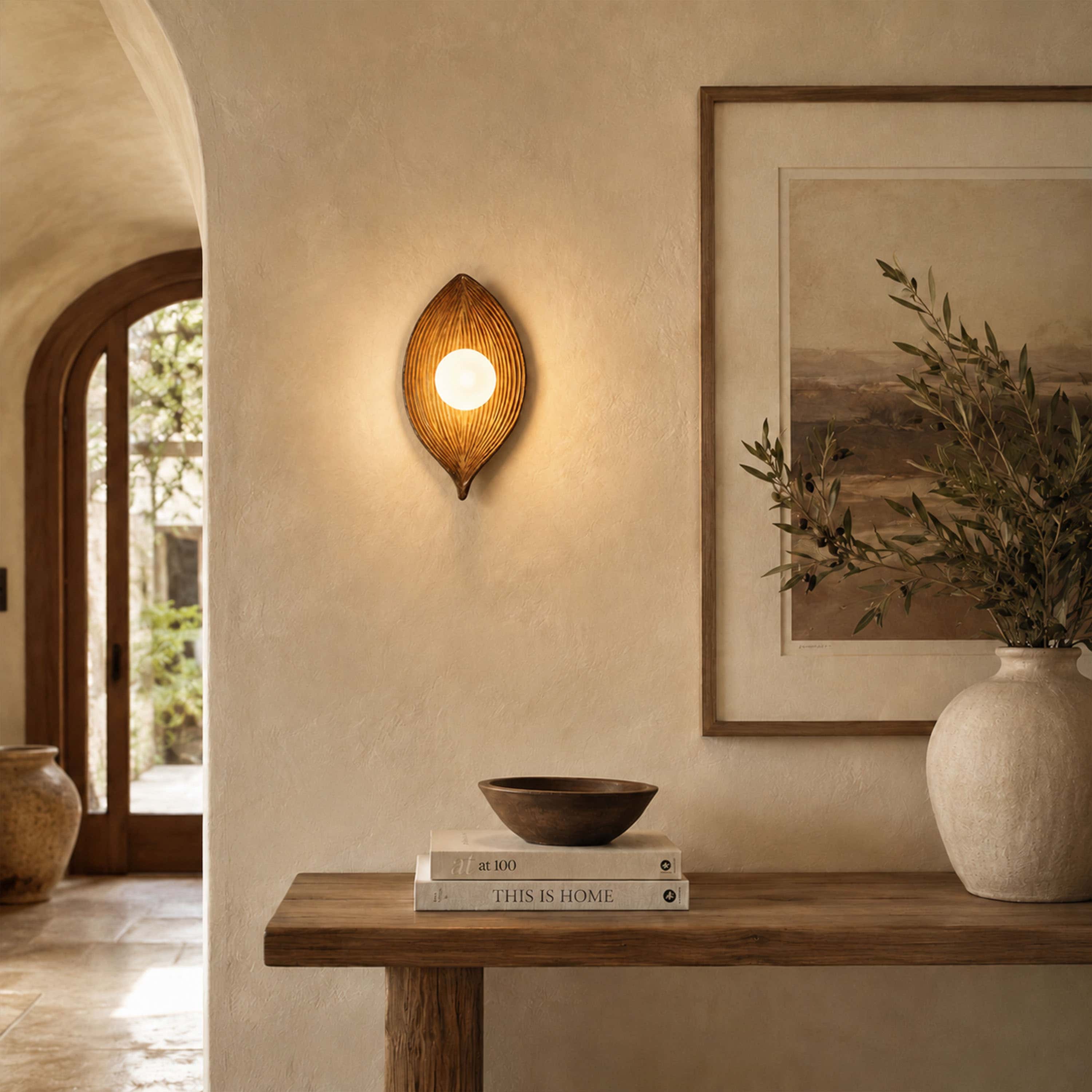 Sylvara Resin Leaf Wall Sconce #Finish_Brown,Quantity_Single