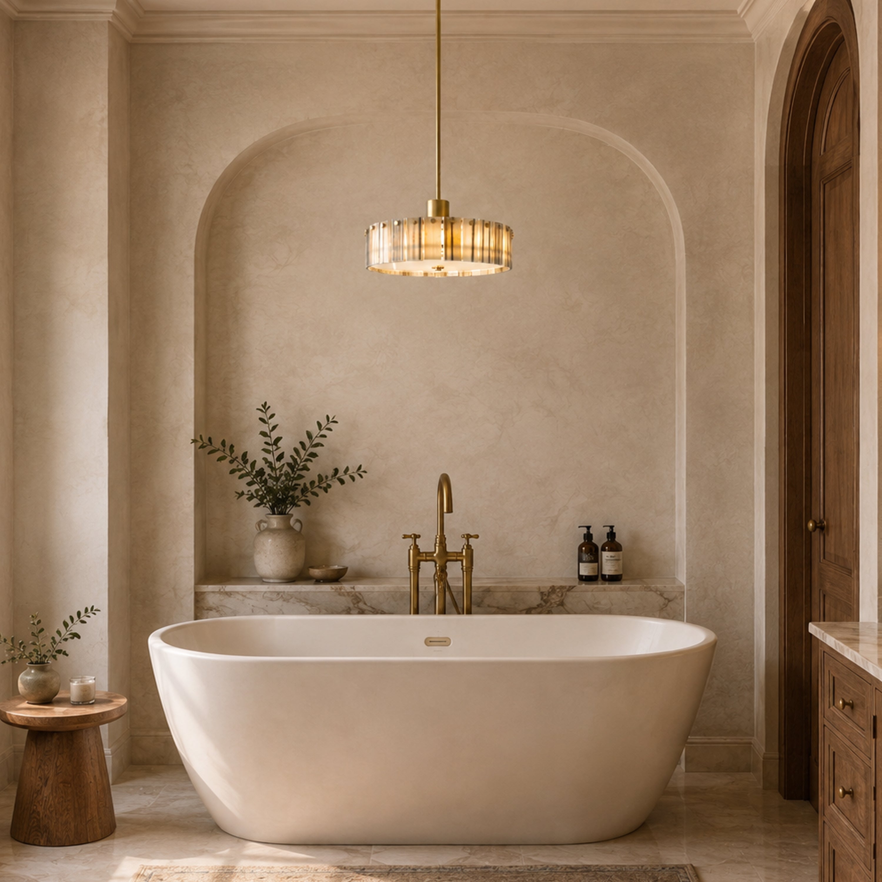 Pietra Striped Marble Round Pendant 14"D