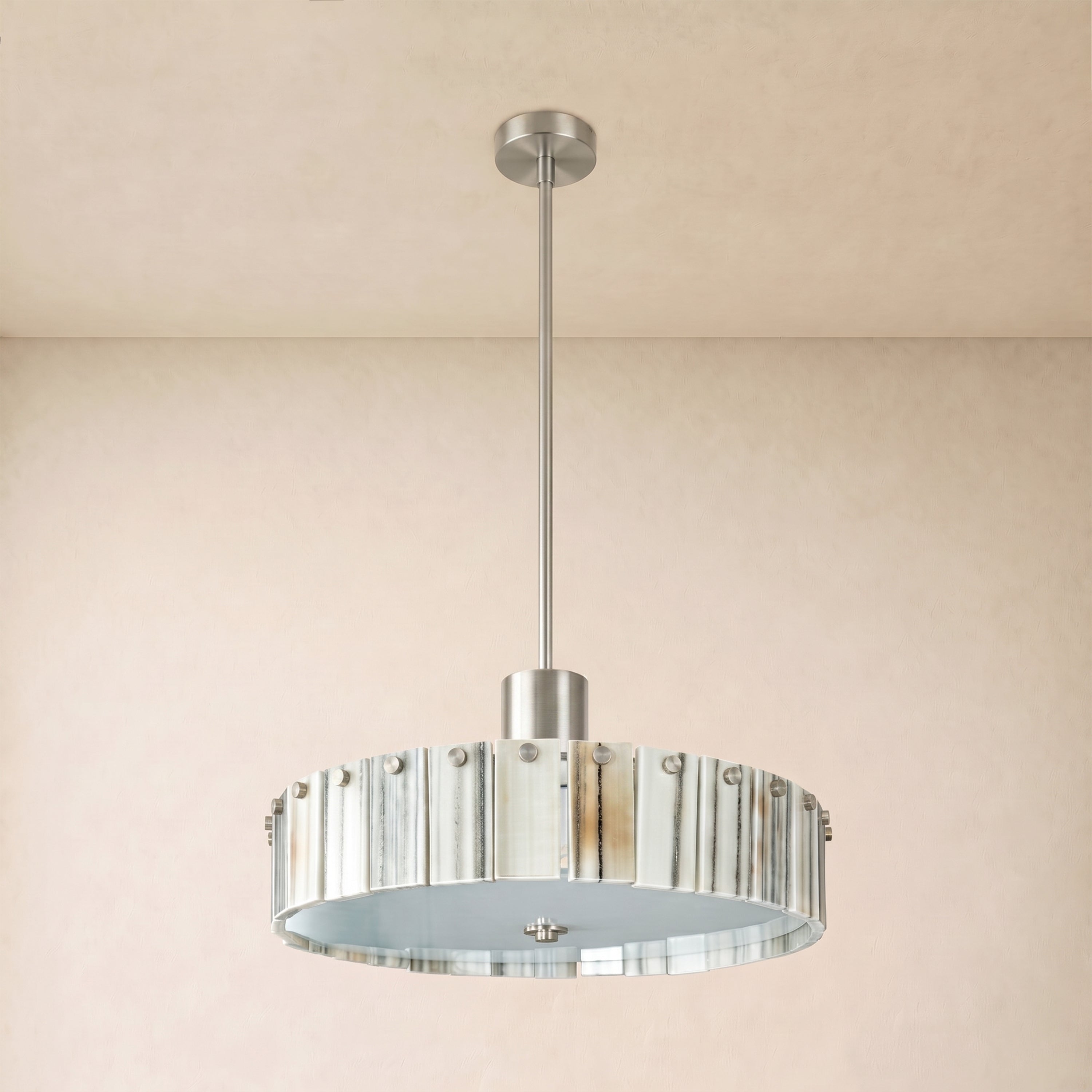 Pietra Striped Marble Round Pendant 14"D
