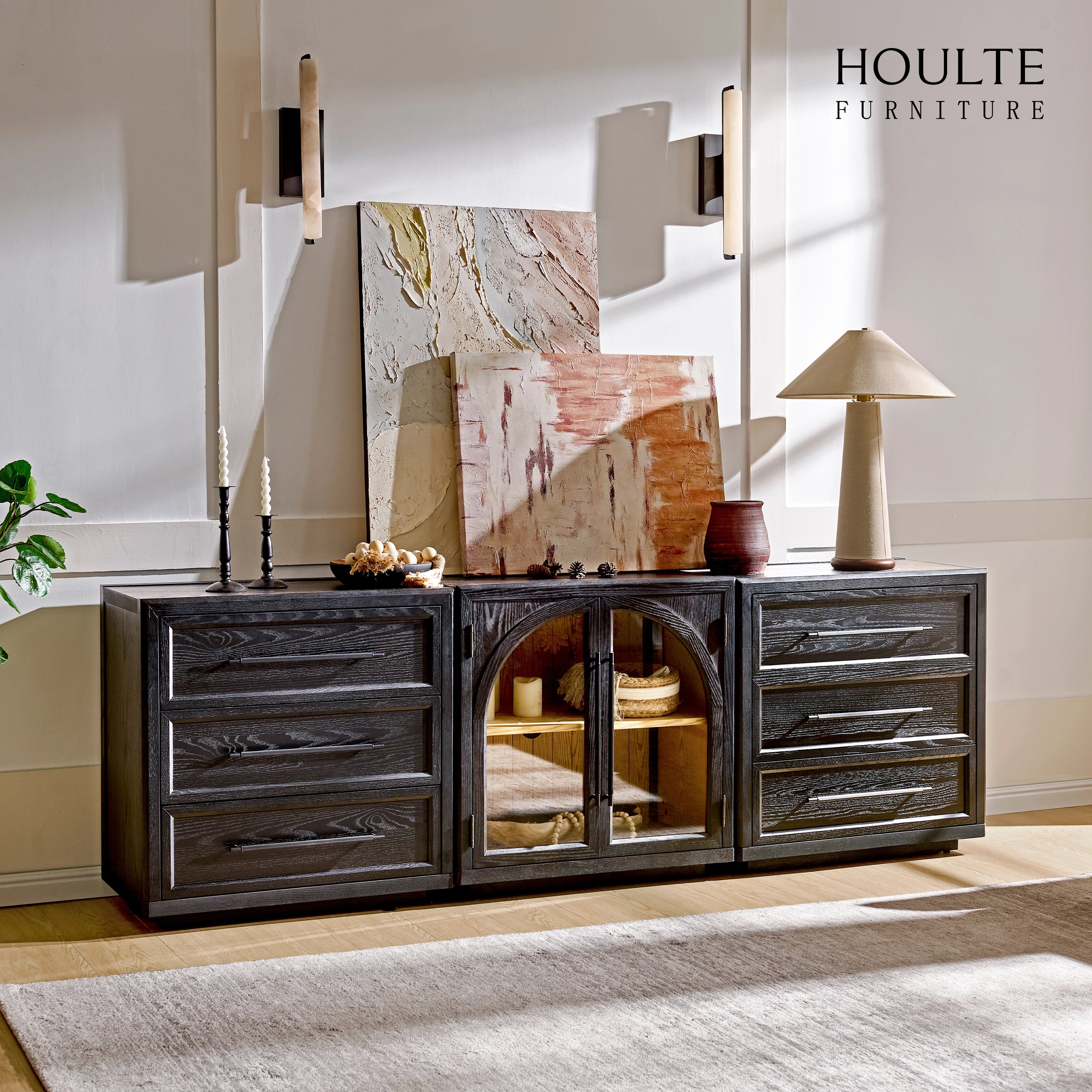 Alvar Arched Oak Modular Media Console(Set of 3)