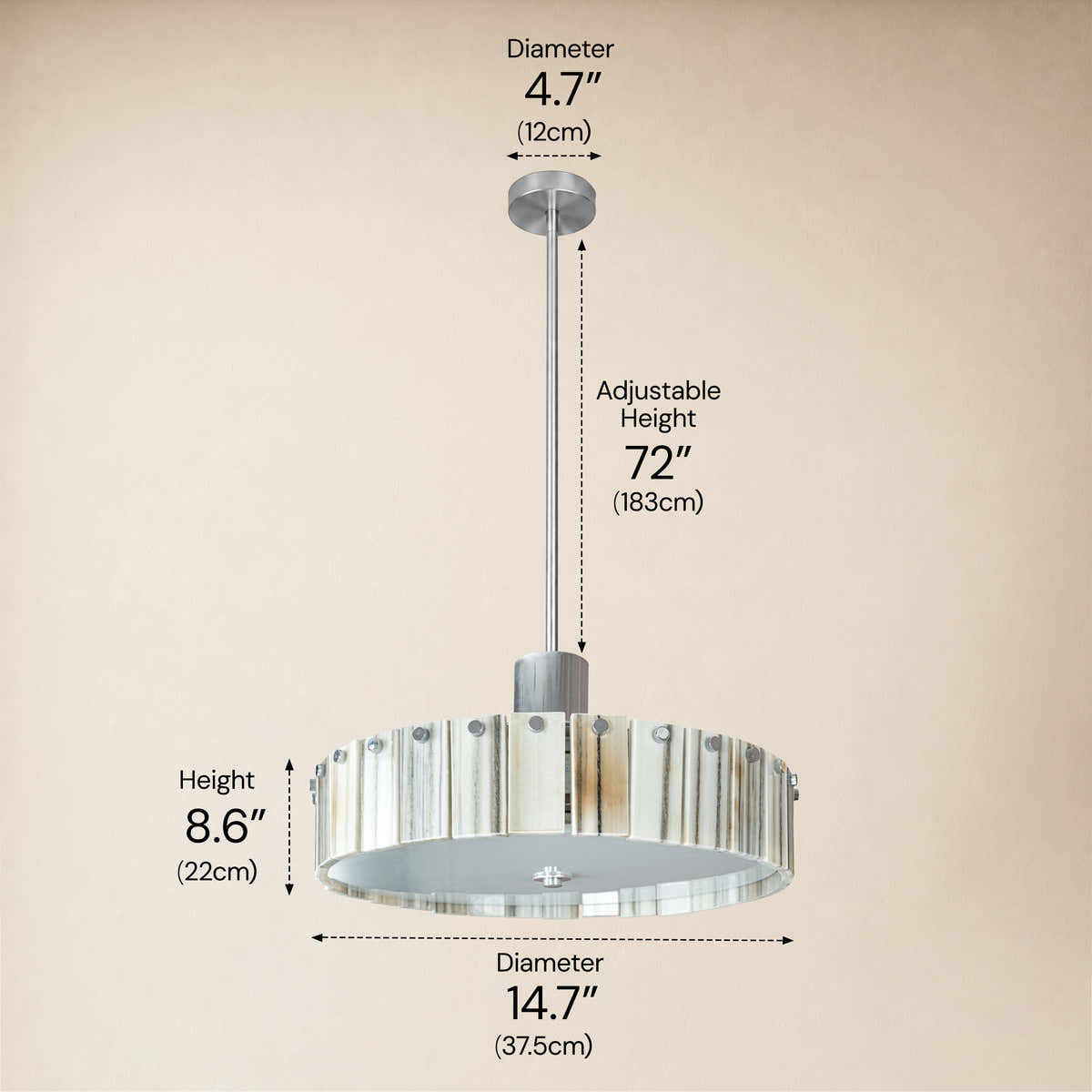 Pietra Golden Strata Marble Round Pendant 14"D dimensions 3