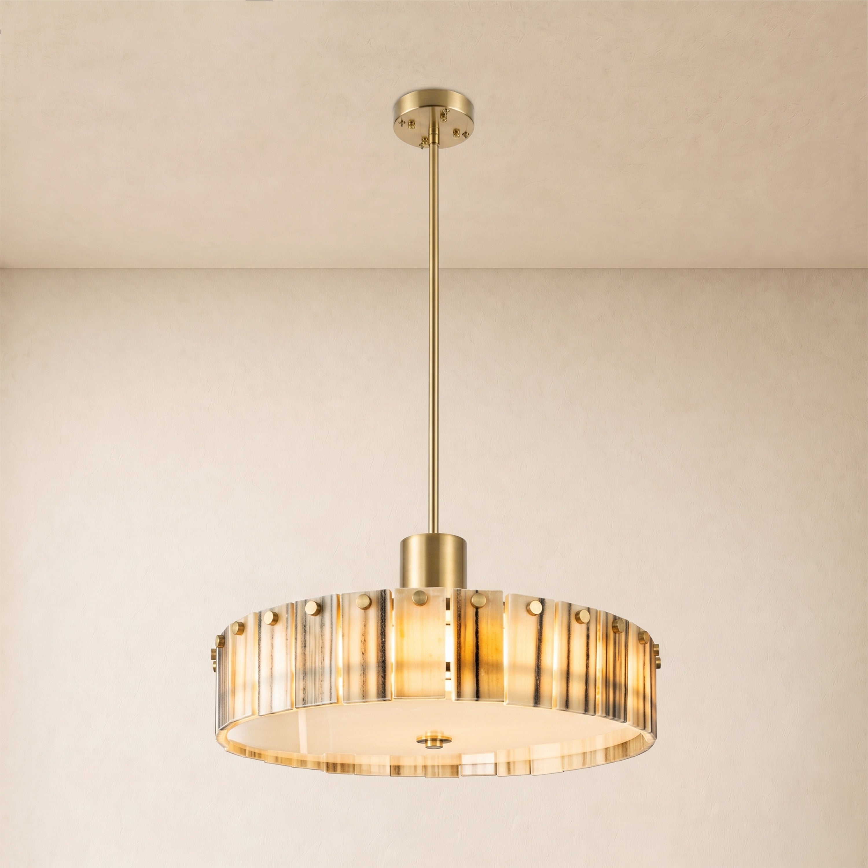 Pietra Striped Marble Round Pendant 14"D