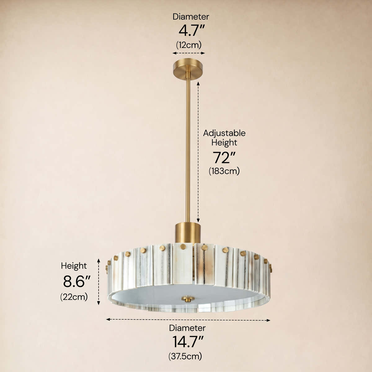 Pietra Golden Strata Marble Round Pendant 14"D dimensions 1