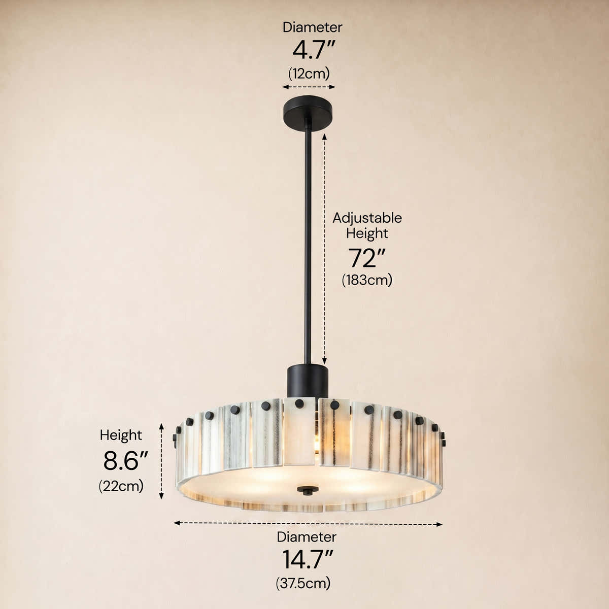 Pietra Golden Strata Marble Round Pendant 14"D dimensions 2
