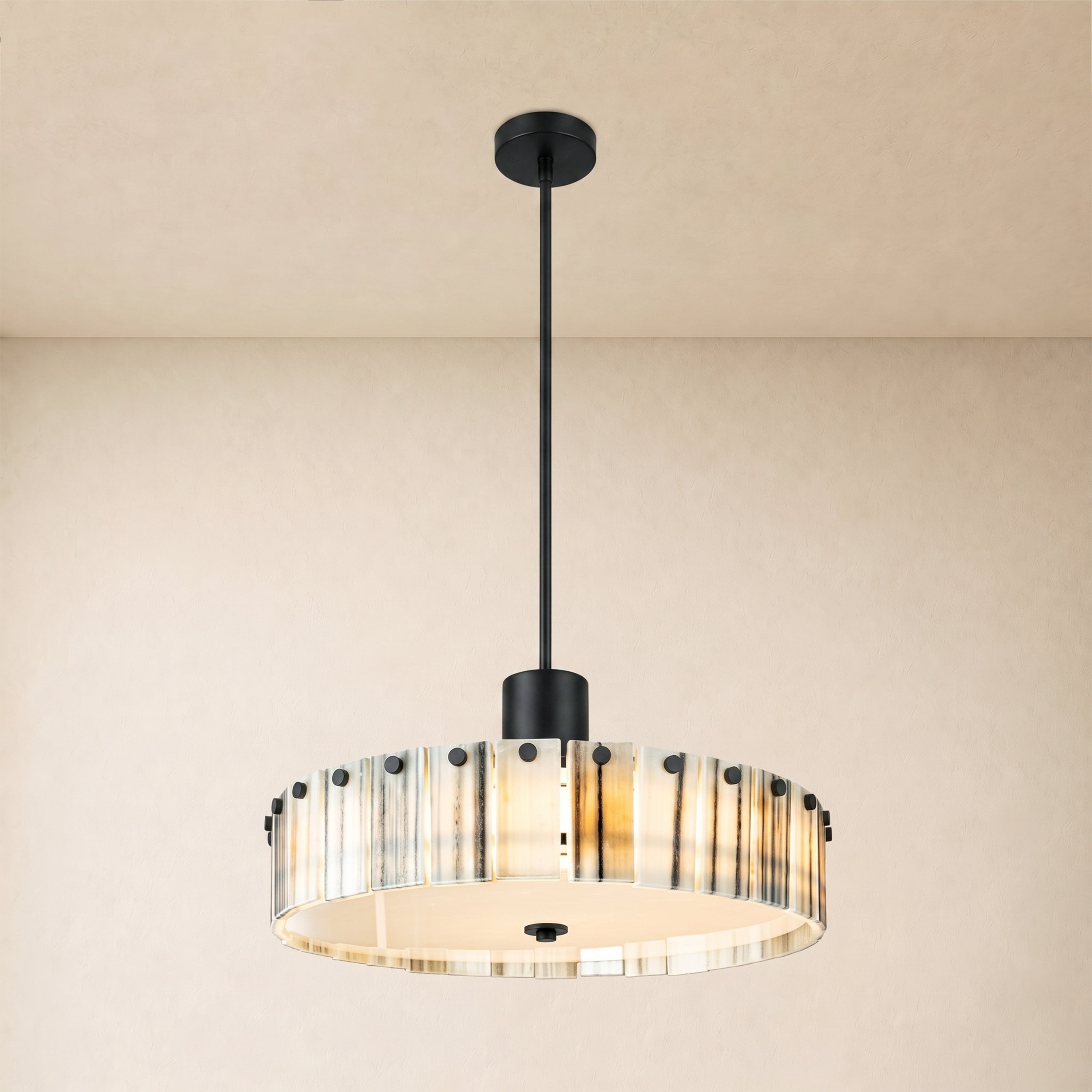 Pietra Striped Marble Round Pendant 14"D