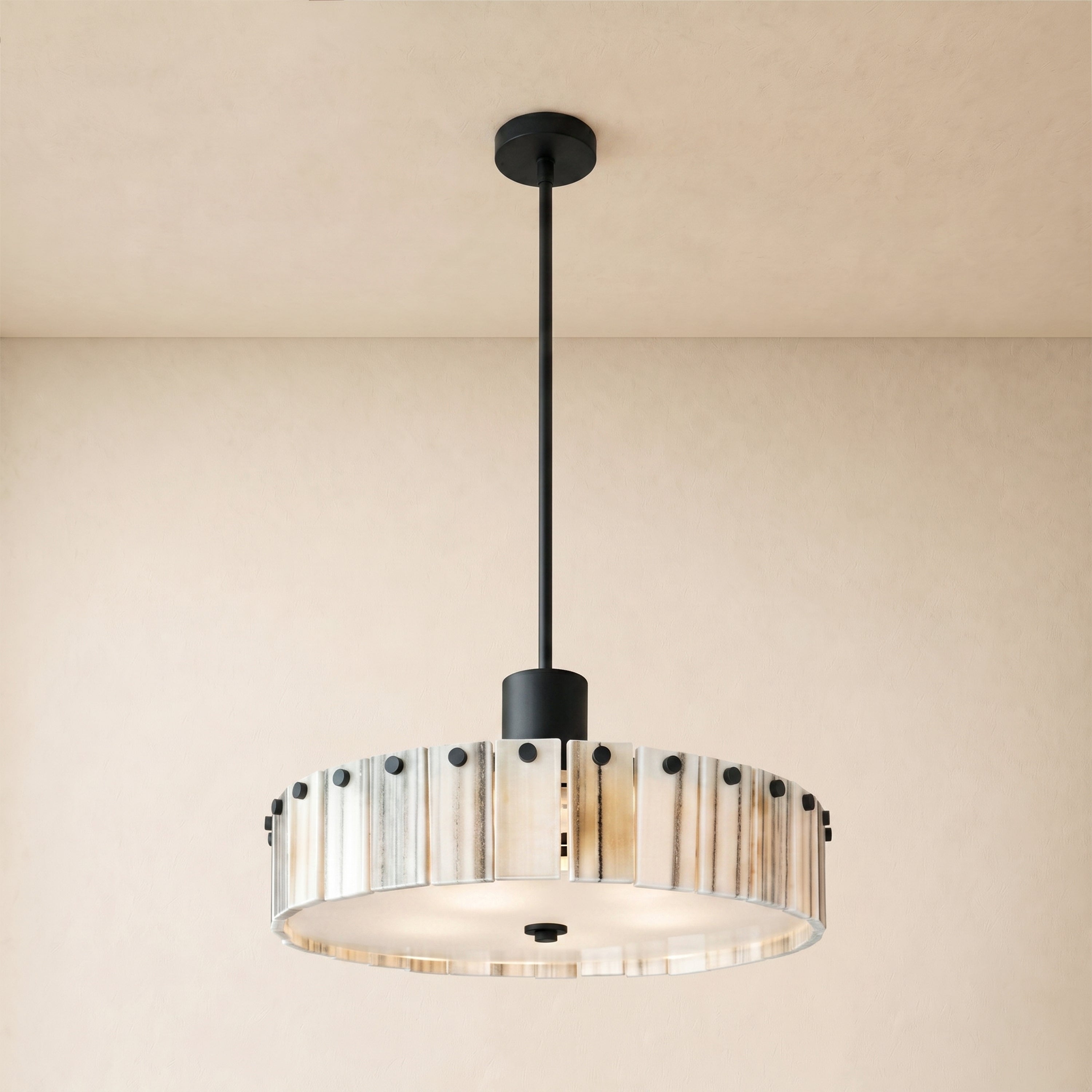 Pietra Striped Marble Round Pendant 14"D