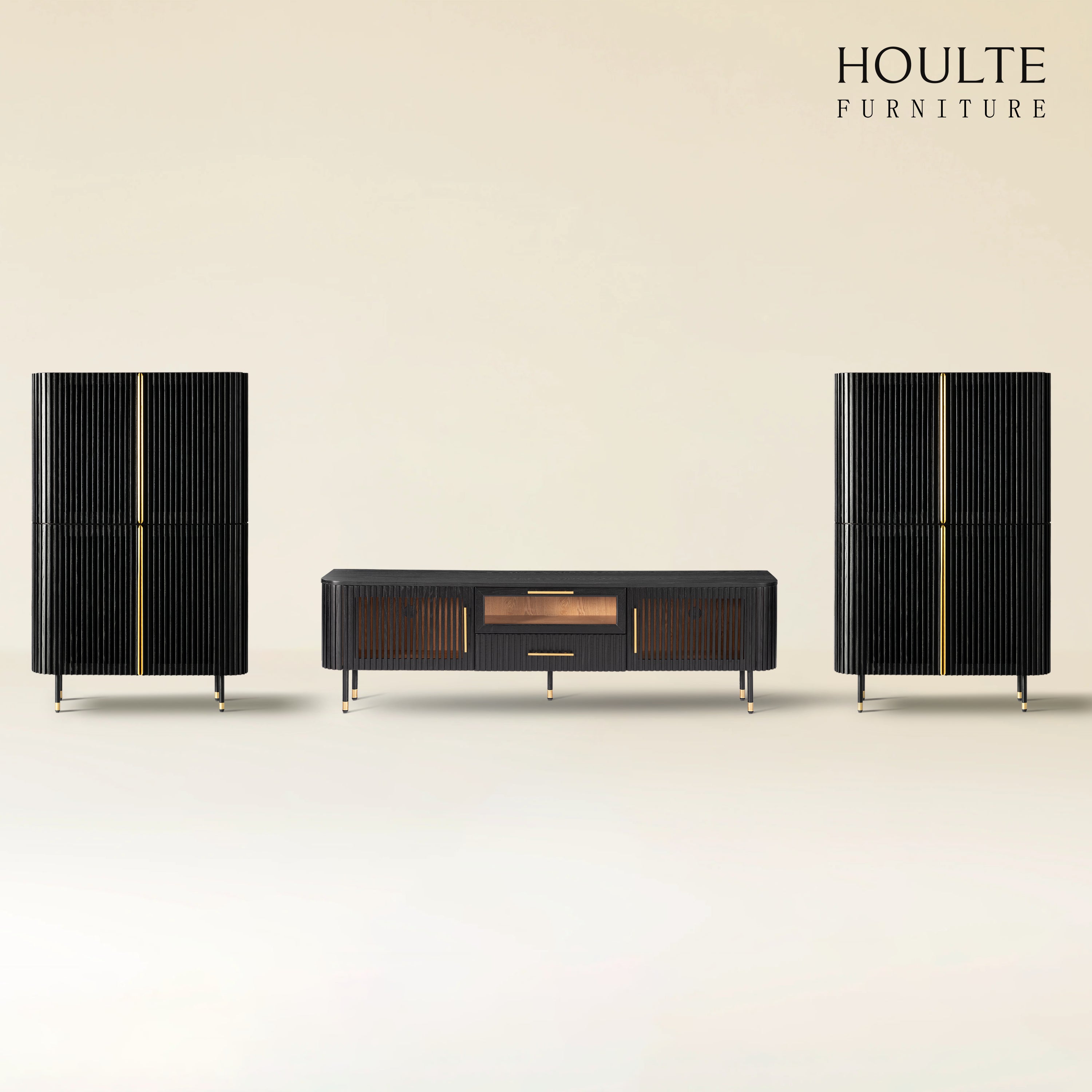 Ewan Oak Media Console and Cabinet Set