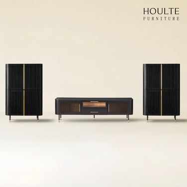 Ewan Oak Media Console and Cabinet Set