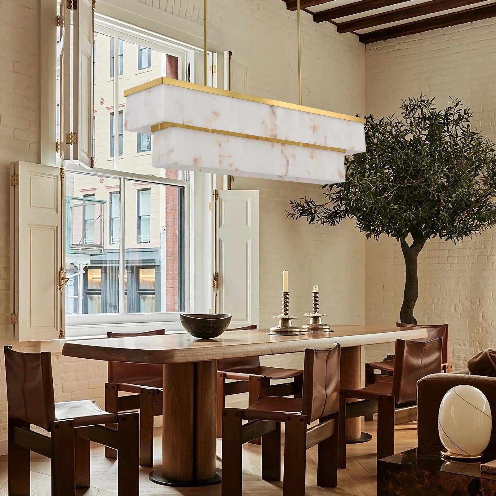 Solmare Alabaster Rectangular Chandelier 55"W