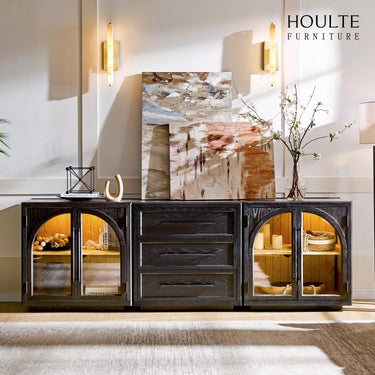 Alvar Arched Oak Modular Media Console(Set of 3) Drawer Is In The Middle