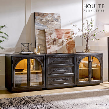 Alvar Arched Oak Modular Media Console(Set of 3) Drawer Is In The Middle
