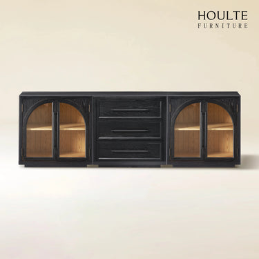 Alvar Arched Oak Modular Media Console(Set of 3) Drawer Is In The Middle